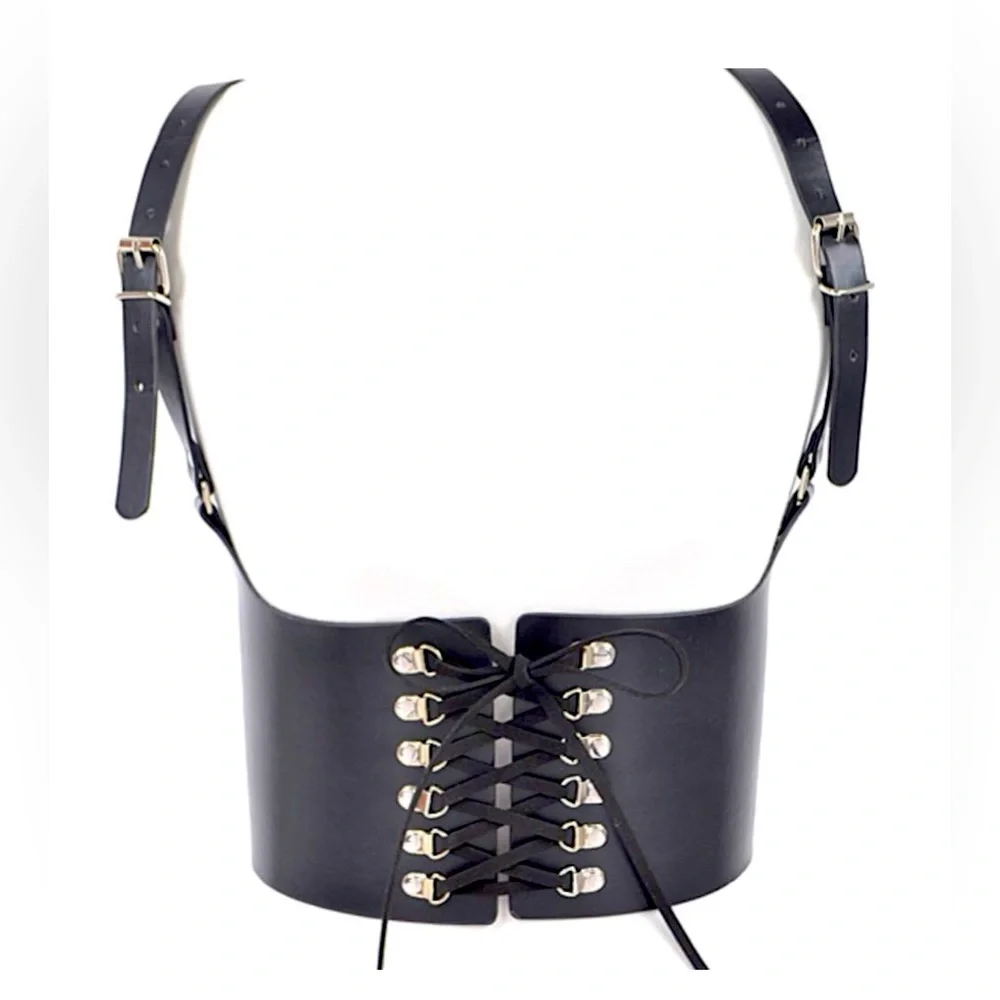 Plus Size Vegan Black Leather Corset Statement Belt